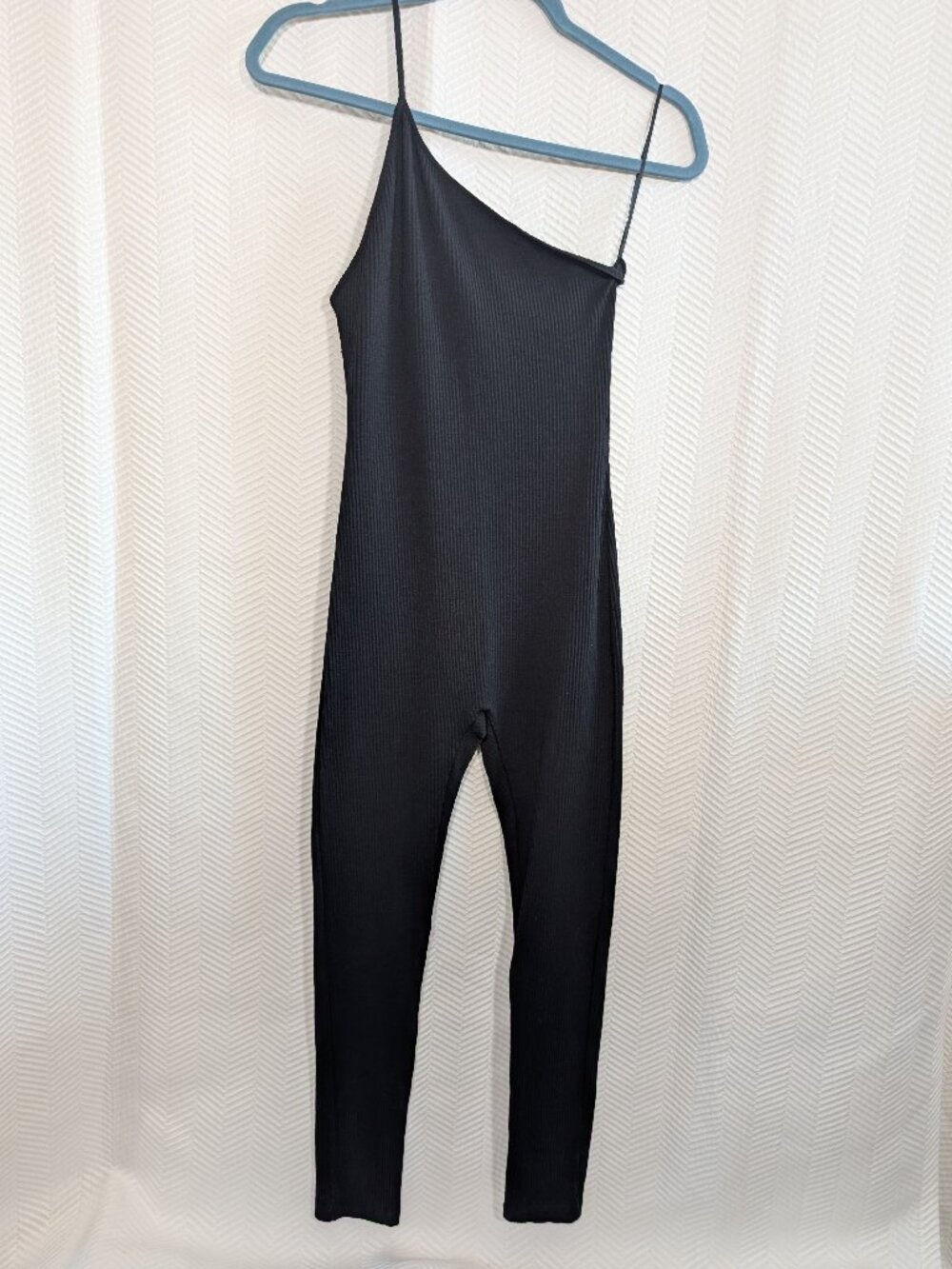 ZARA Black Asymmetrical One Shoulder Catsuit Ribbed Jumpsuit Unitard Small NWT